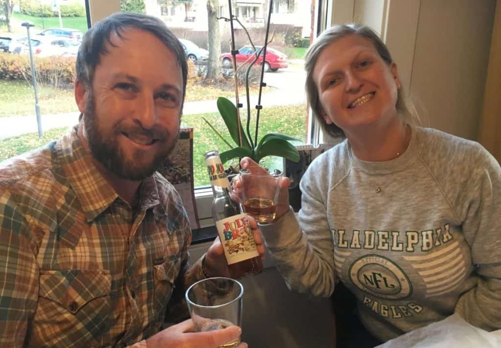 Jason and Kelly tasting Julebrus for the first time for the Norwegian Christmas Spectacular