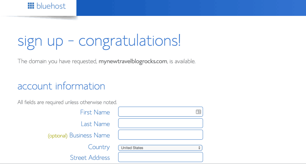 Setting up your Bluehost account