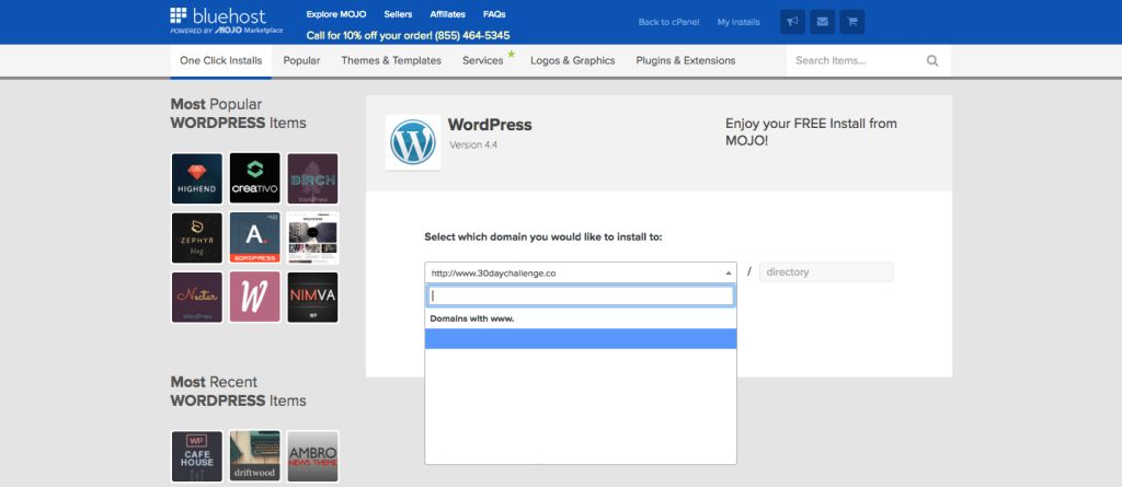 WordPress install domain name